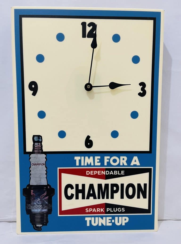 Champion Spark Plug Clock Blue Nostalgia Highway