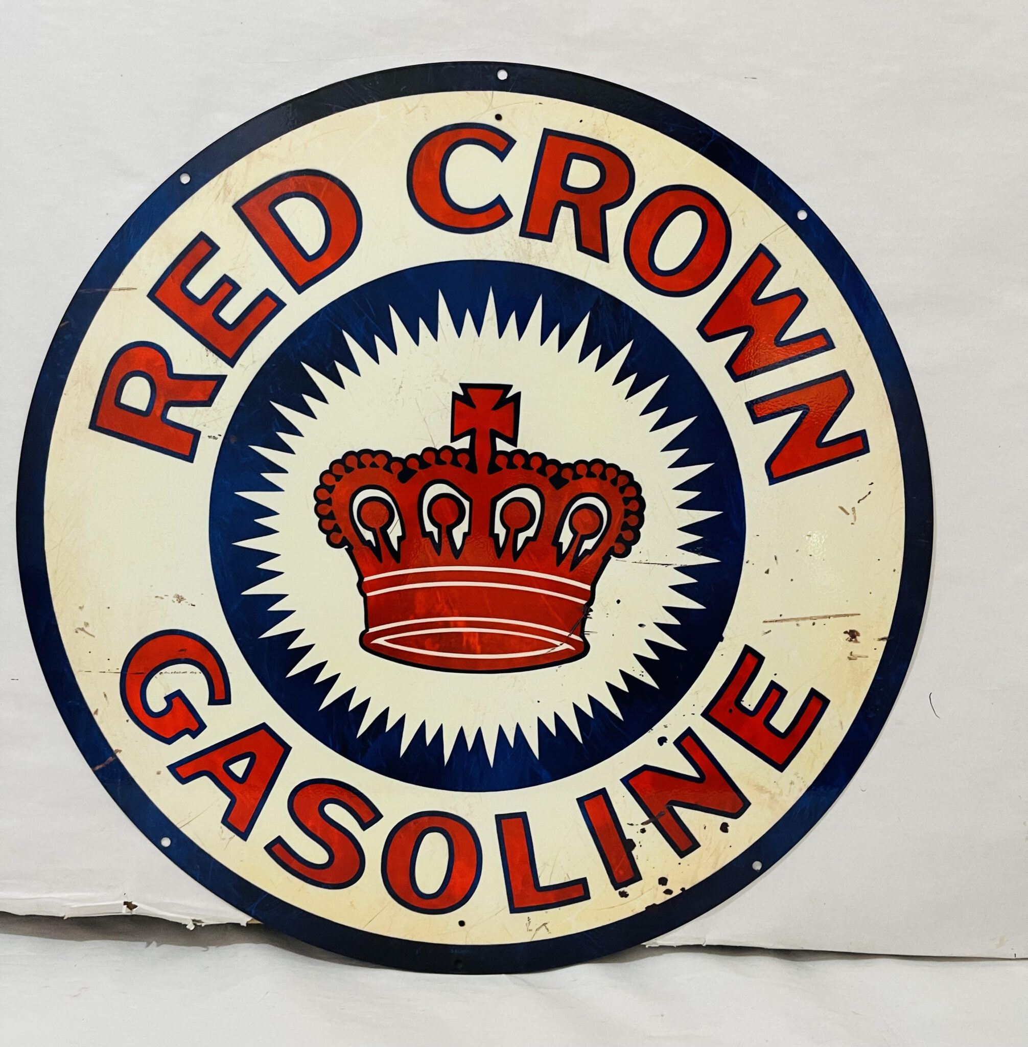 Red Crown Gasoline Round tin metal sign - Nostalgia Highway